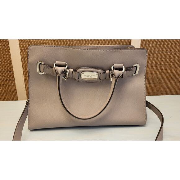 Michael Kors Hamilton Gray Leather Satchel Handbag Purse Silver Hardware - Picture 9 of 16